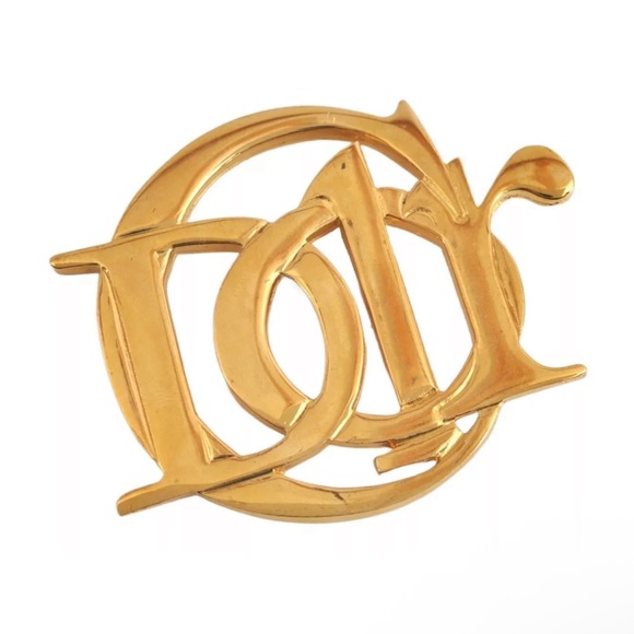Dior Vintage Logo Gold Plated Brooch EUC - Picture 1 of 8